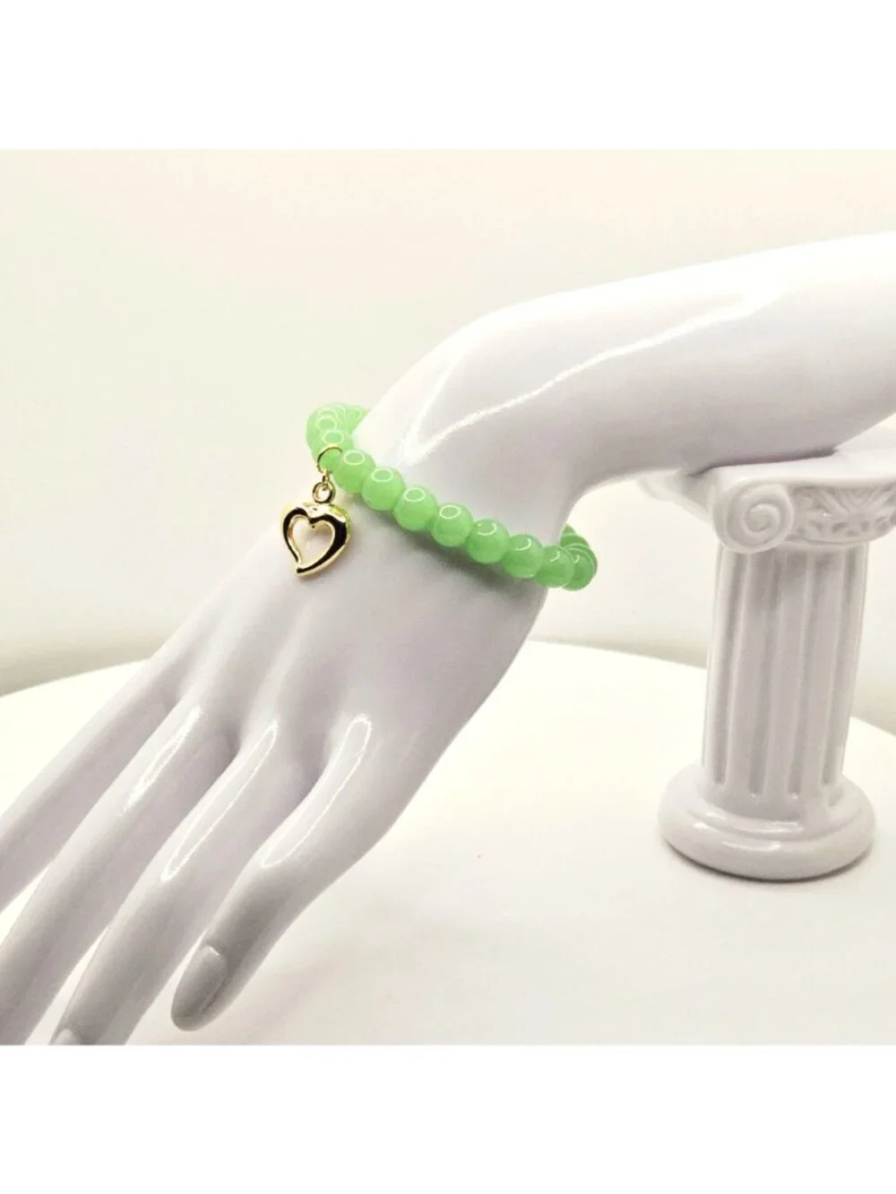 Green Heart Bracelet, Beaded Heart Charm Bracelet, Lucky Green Bracelet, Cute